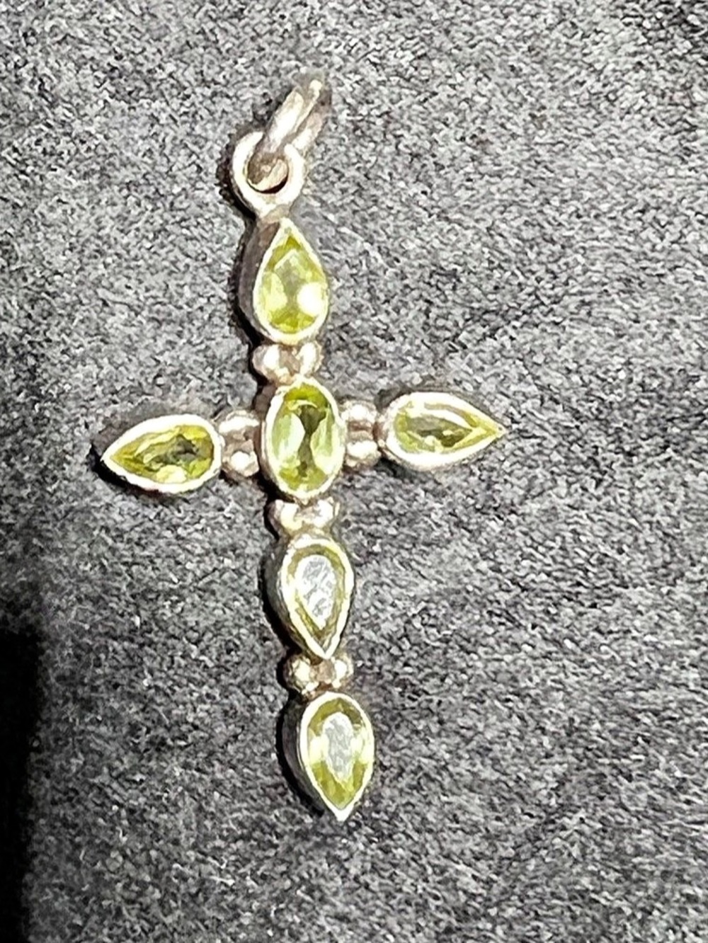 Green & Silver Gemstone Cross Pendant